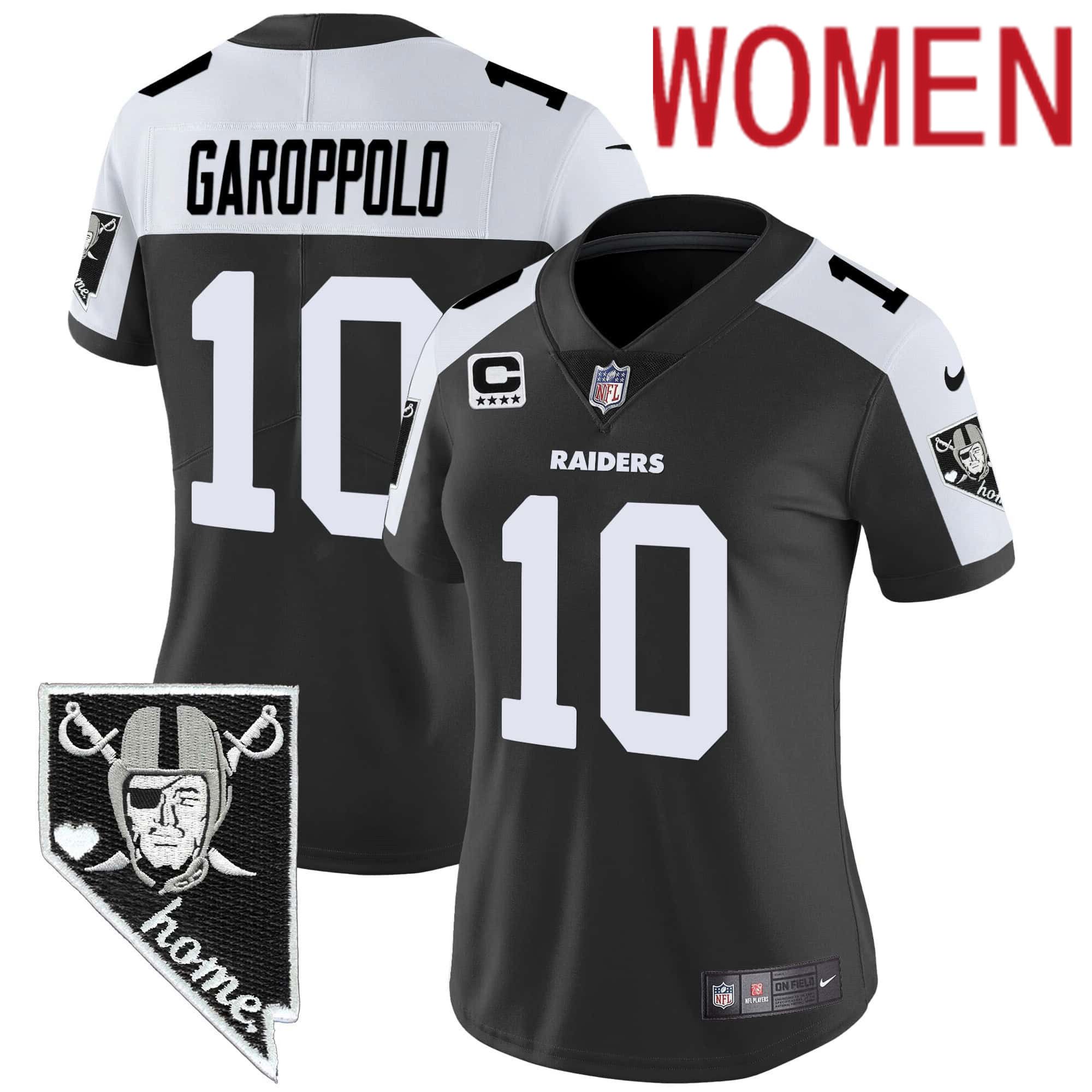 Women Oakland Raiders #10 Garoppo Black 2024 Nike Nevada Home Patch Vapor NFL Jersey->customized nfl jersey->Custom Jersey